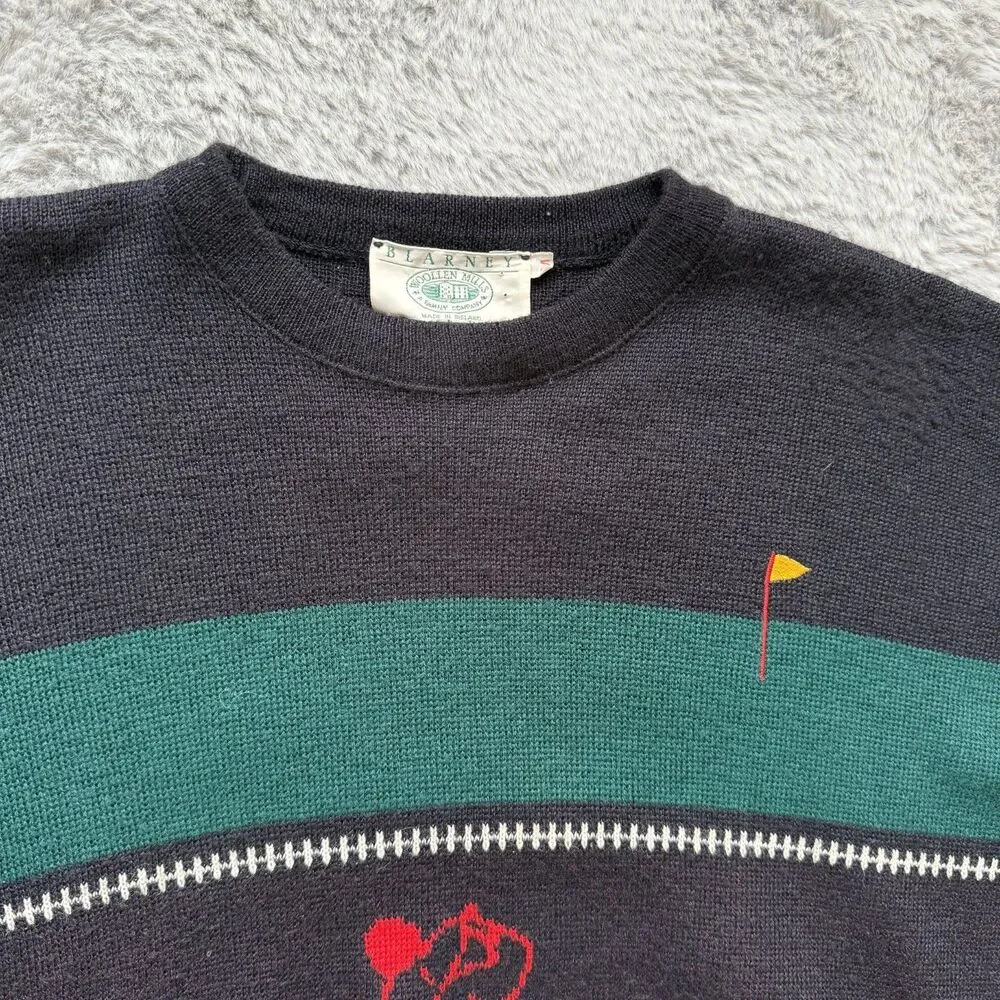 VINTAGE BLARNEY WOOLLEN MILLS CREWNECK SWEATER EMBROIDERED GOLF IRELAND M